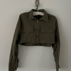 Zara cropped army green zip up jacket